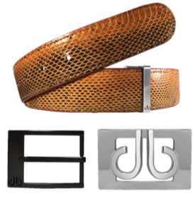 Druh Textured Snakeskin Leather Belt Including 2 Buckles
