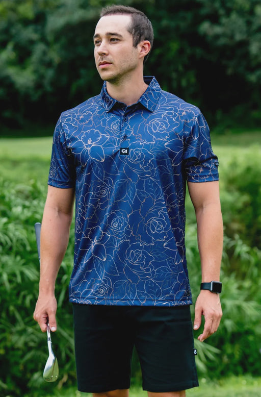 CA Funky Golf Shirt | Navy Gold Roses