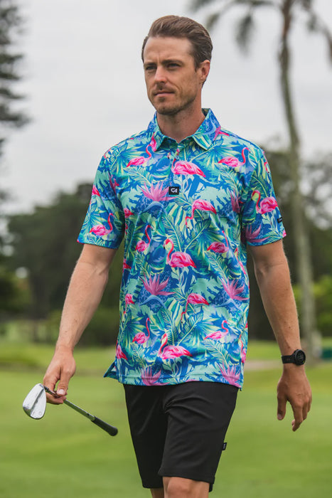 CA Funky Golf Shirt | Pastel Dazzle Flamingos