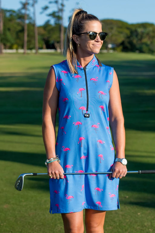 CA Funky Golf Dresses| Blue-Dotted Flamingo