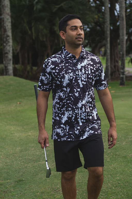 CA Funky Golf Shirt | Black & White Paint Splatter